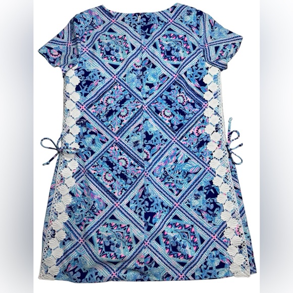 Lilly Pulitzer Blanca Romper Zanzibar Blue Short Sleeve - Picture 8 of 10